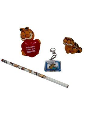 Vintage Garfield Collectible Lot Set Figures Keychain Pencil  Notepad Nostalgic